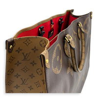OnTheGo GM Brown Tote Bag in Monogram Coated Canvas, Gold hardware