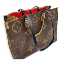 OnTheGo GM Brown Tote Bag in Monogram Coated Canvas, Gold hardware