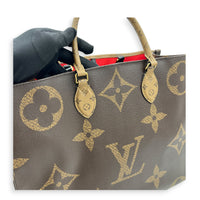 OnTheGo GM Brown Tote Bag in Monogram Coated Canvas, Gold hardware