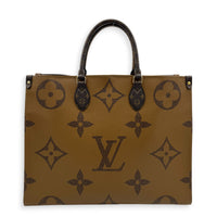 OnTheGo GM Brown Tote Bag in Monogram Coated Canvas, Gold hardware