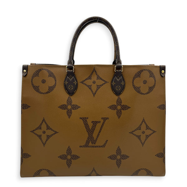 OnTheGo GM Brown Tote Bag in Monogram Coated Canvas, Gold hardware
