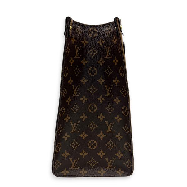 OnTheGo GM Brown Tote Bag in Monogram Coated Canvas, Gold hardware