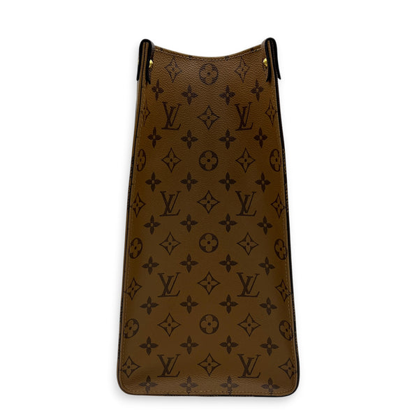 OnTheGo GM Brown Tote Bag in Monogram Coated Canvas, Gold hardware