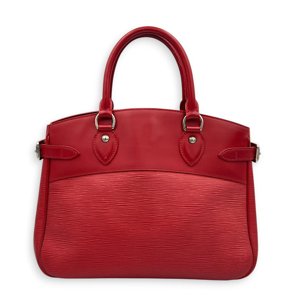 Passy Red Top Handle Bag in Epi Leather, Silver hardware