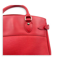 Passy Red Top Handle Bag in Epi Leather, Silver hardware