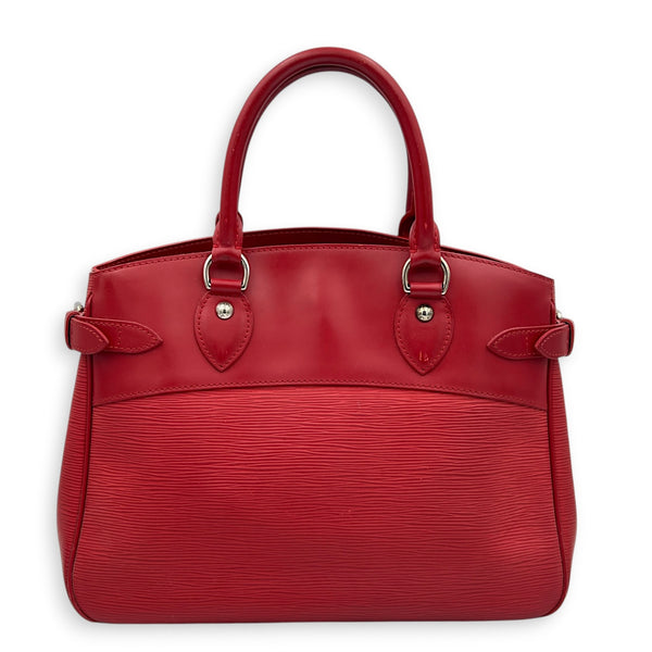 Passy Red Top Handle Bag in Epi Leather, Silver hardware