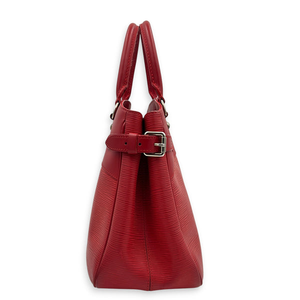 Passy Red Top Handle Bag in Epi Leather, Silver hardware