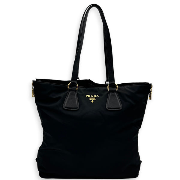 Re-Nylon Tote Bag Black, Gold hardware