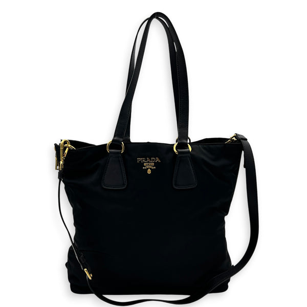 Re-Nylon Tote Bag Black, Gold hardware