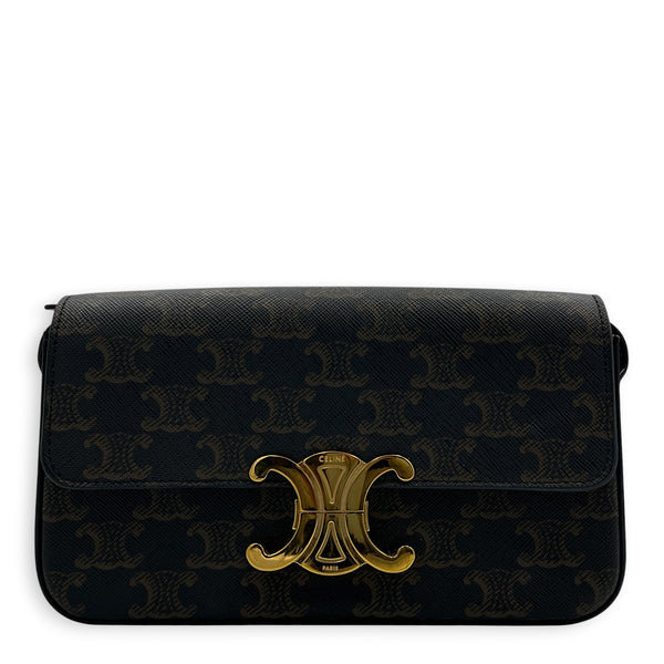 Triomphe Shoulder Bag Brown in Coated Canvas, Gold hardware