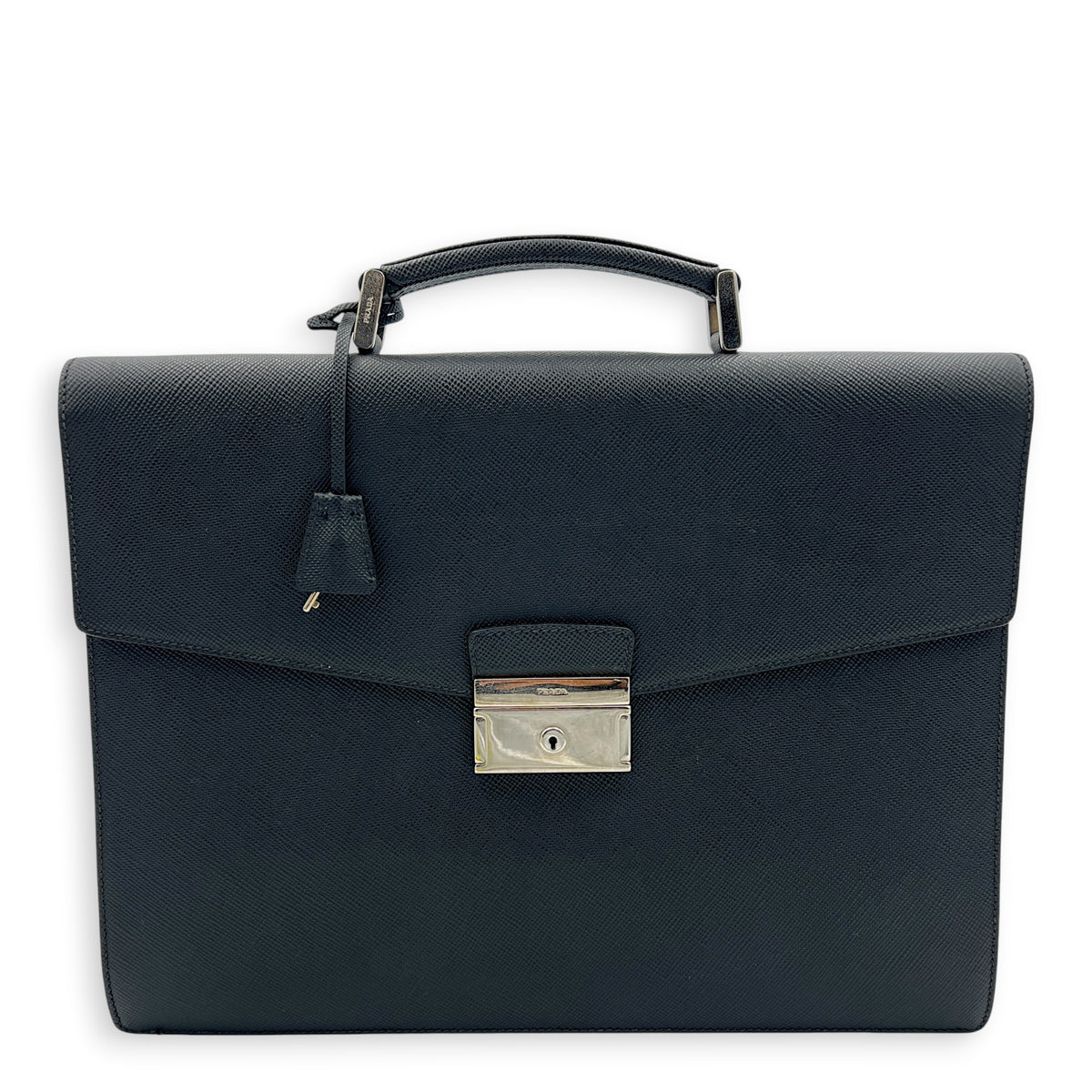 Briefcase Black Briefcase in Saffiano Leather, Silver hardware