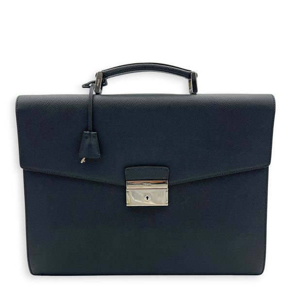 Briefcase Black Briefcase in Saffiano Leather, Silver hardware