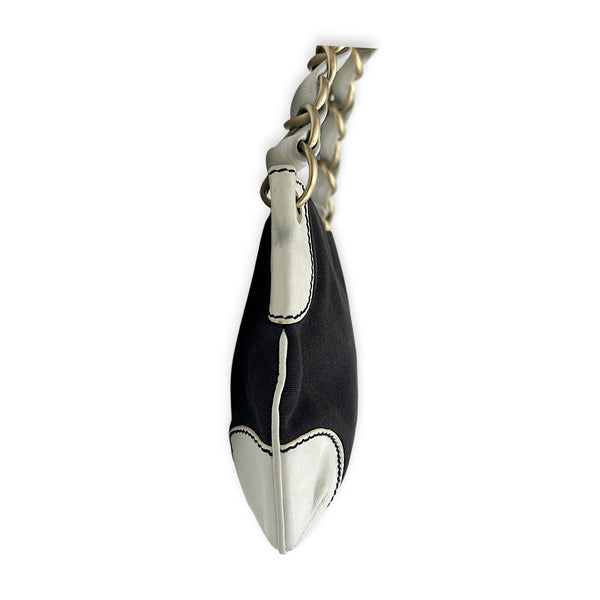 Olsen CC Chain Black Shoulder Bag in Canvas, Gold hardware