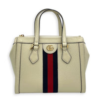 Ophidia Top Handle Bag Small White Ivory in Calfskin, Gold hardware
