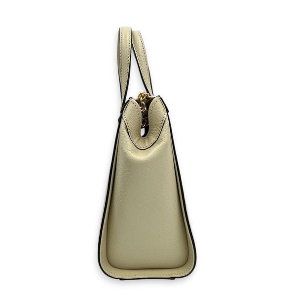 Ophidia Top Handle Bag Small White Ivory in Calfskin, Gold hardware