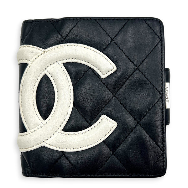Cambon Compact Black Wallet in Lambskin, Silver hardware