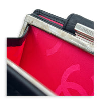 Cambon Compact Black Wallet in Lambskin, Silver hardware