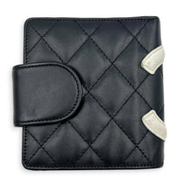 Cambon Compact Black Wallet in Lambskin, Silver hardware