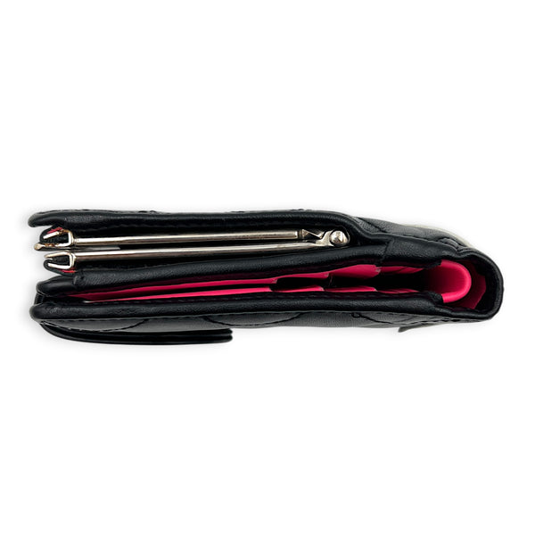 Cambon Compact Black Wallet in Lambskin, Silver hardware