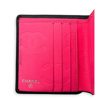 Cambon Compact Black Wallet in Lambskin, Silver hardware
