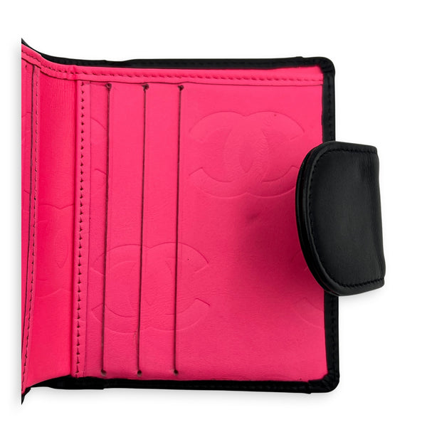 Cambon Compact Black Wallet in Lambskin, Silver hardware