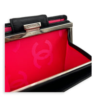 Cambon Compact Black Wallet in Lambskin, Silver hardware