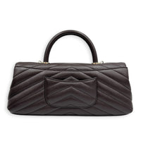Coco East West Maci Brown Top Handle Bag in Calfskin, Gold hardware