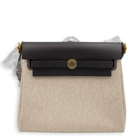 Herbag Mini Beige Shoulder Bag in Canvas, Gold hardware
