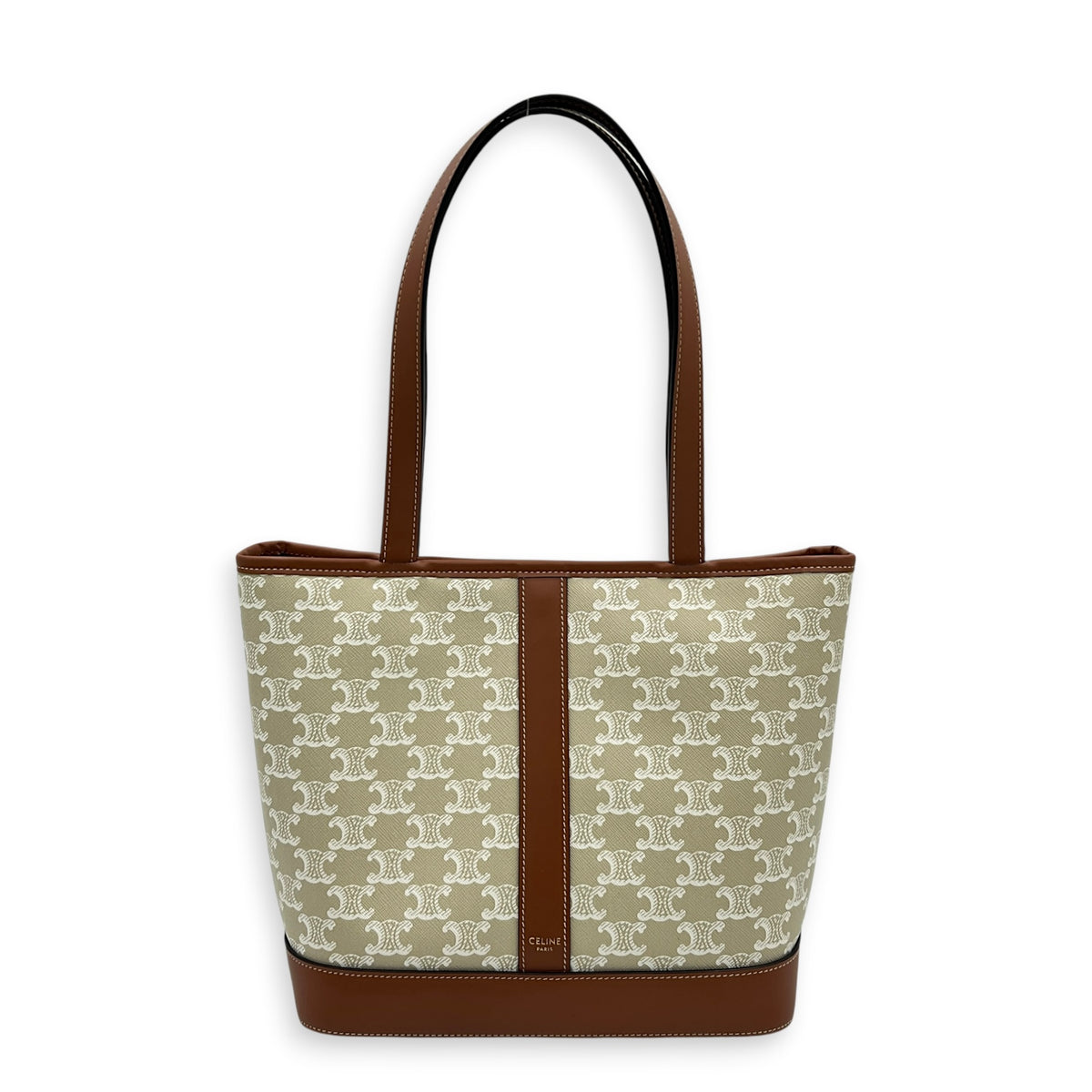 Triomphe Shoulder Bag Beige in Coated Canvas, Gold hardware