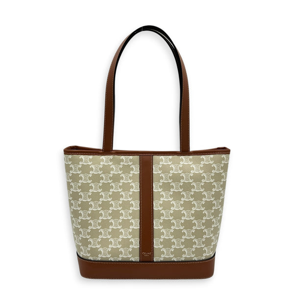 Triomphe Shoulder Bag Beige in Coated Canvas, Gold hardware