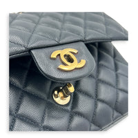 Classic Double Flap Small Blue Shoulder Bag in Caviar Leather, Gold hardware