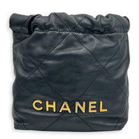 22 Tote Shoulder Bag Mini Black in Calfskin, Gold hardware