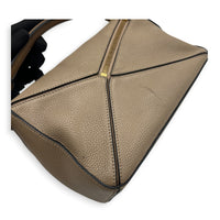 Puzzle Small Beige Top Handle Bag in Calfskin, Gold hardware