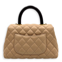 Coco Top Handle Bag Dark Beige in Caviar Leather, Gold hardware