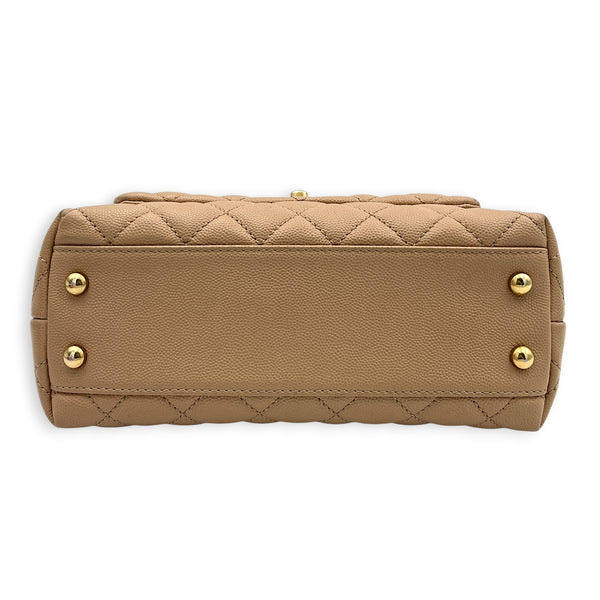 Coco Top Handle Bag Dark Beige in Caviar Leather, Gold hardware