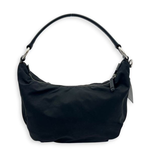 Logo Shoulder Bag Black in Nylon, Silver hardware