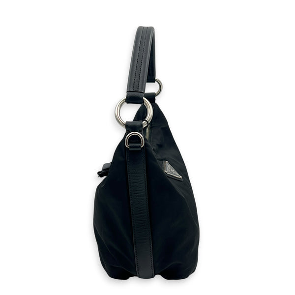 Logo Shoulder Bag Black in Nylon, Silver hardware