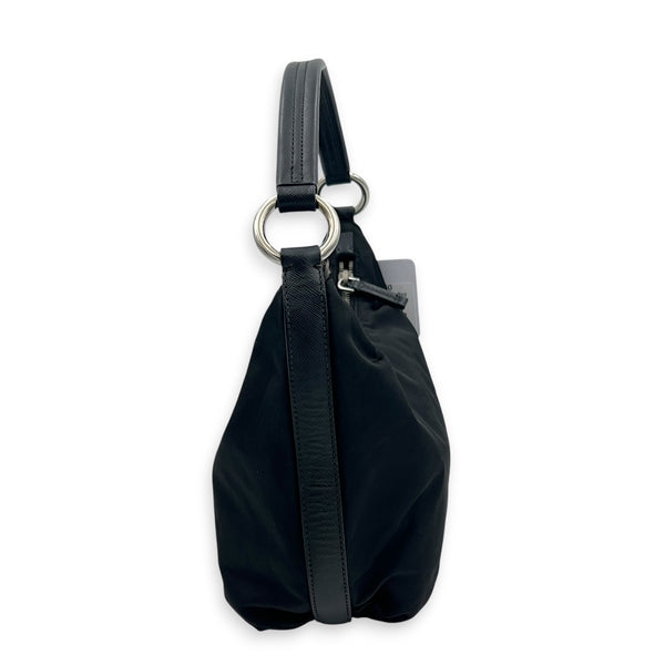 Logo Shoulder Bag Black in Nylon, Silver hardware