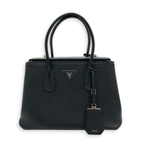 2 Way Turnlock Top Handle Bag Black in Saffiano Leather, Silver hardware