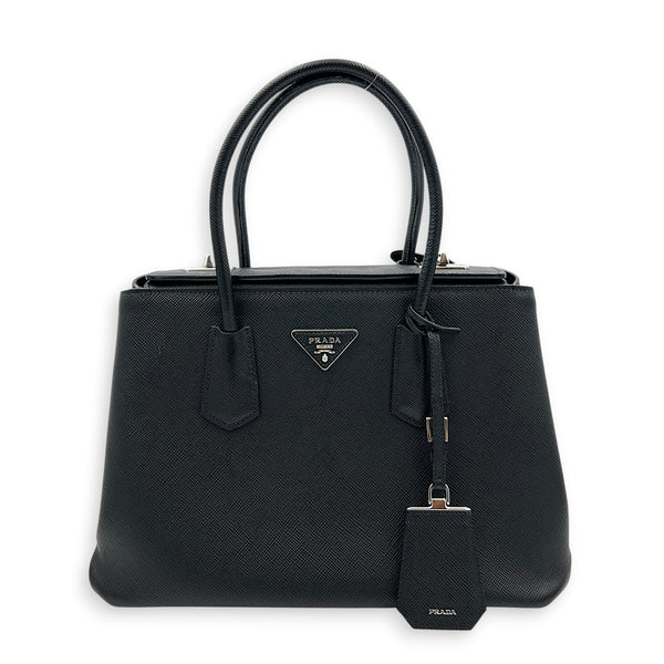2 Way Turnlock Top Handle Bag Black in Saffiano Leather, Silver hardware