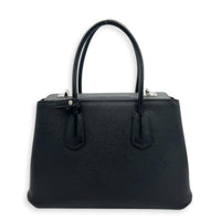 2 Way Turnlock Top Handle Bag Black in Saffiano Leather, Silver hardware