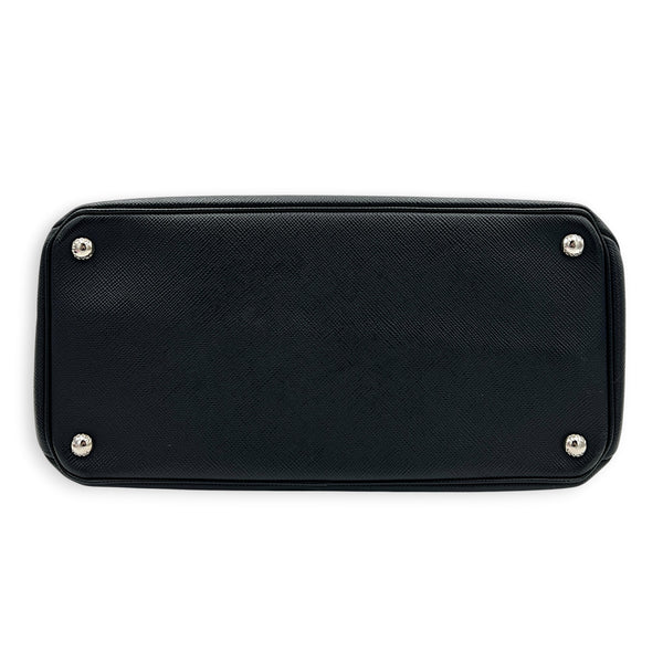 2 Way Turnlock Top Handle Bag Black in Saffiano Leather, Silver hardware