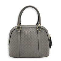 Dome Grey Top Handle Bag in Calfskin, Gold hardware