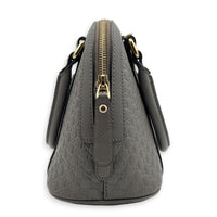 Dome Grey Top Handle Bag in Calfskin, Gold hardware