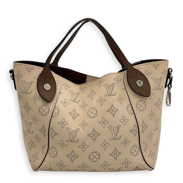 Hina Beige Shoulder Bag in Mahina Leather, Silver hardware
