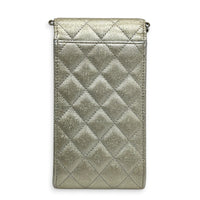 CC Quilted  Phone Bag Gold in Caviar Leather, Silver hardware