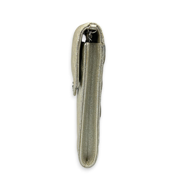 CC Quilted  Phone Bag Gold in Caviar Leather, Silver hardware
