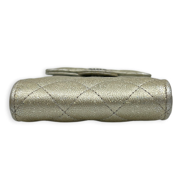 CC Quilted  Phone Bag Gold in Caviar Leather, Silver hardware