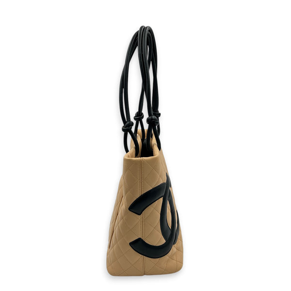 Cambon Tote Bag Beige in Calfskin, Silver hardware