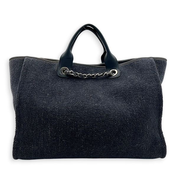 Deauville Tote Bag Large Blue in Tweed, Silver hardware